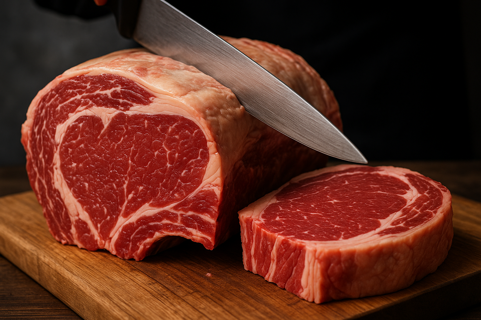 Raw prime rib being sliced